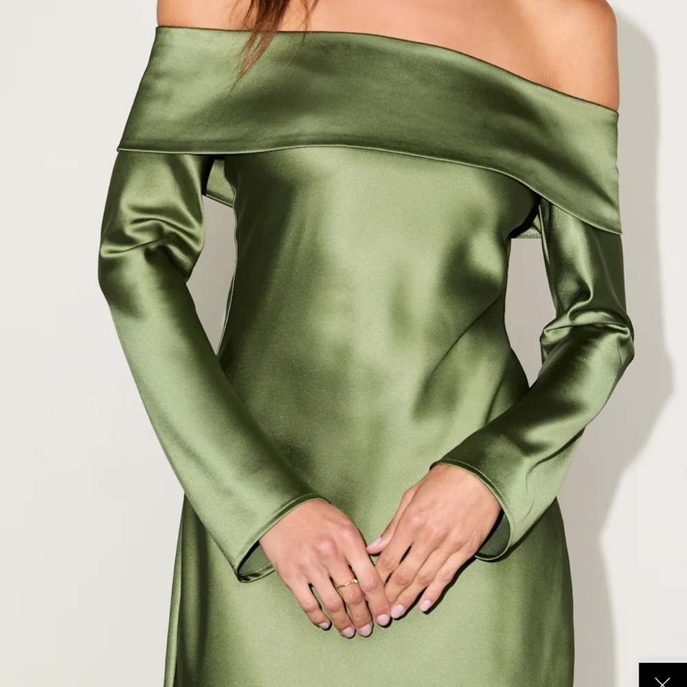 Lulus Olive Green Satin Off-the-shoulder Mini Dress - Size XXS